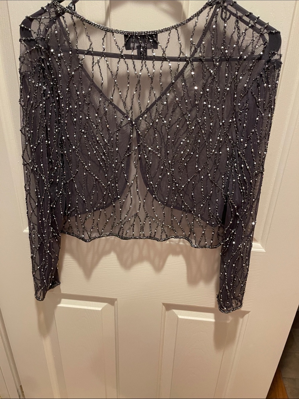 Adrianna Papell Gunmetal Beaded Mesh Bolero - Picture 3 of 5